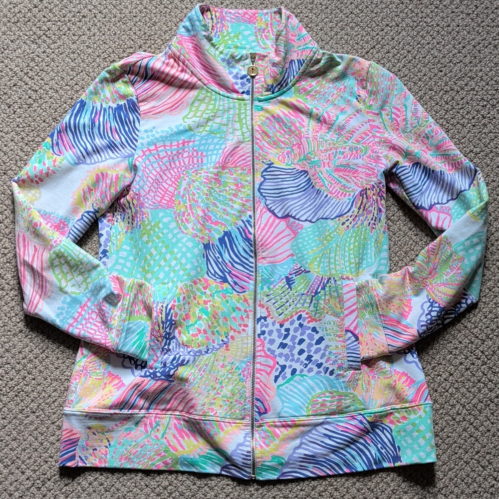 Lilly Pulitzer French Terry Zip Front Roar Of The Seas Seashells Jacket - Picture 1 of 12